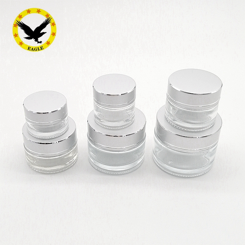 Standard design 50ml Clear glass cream bottle with Silver lid