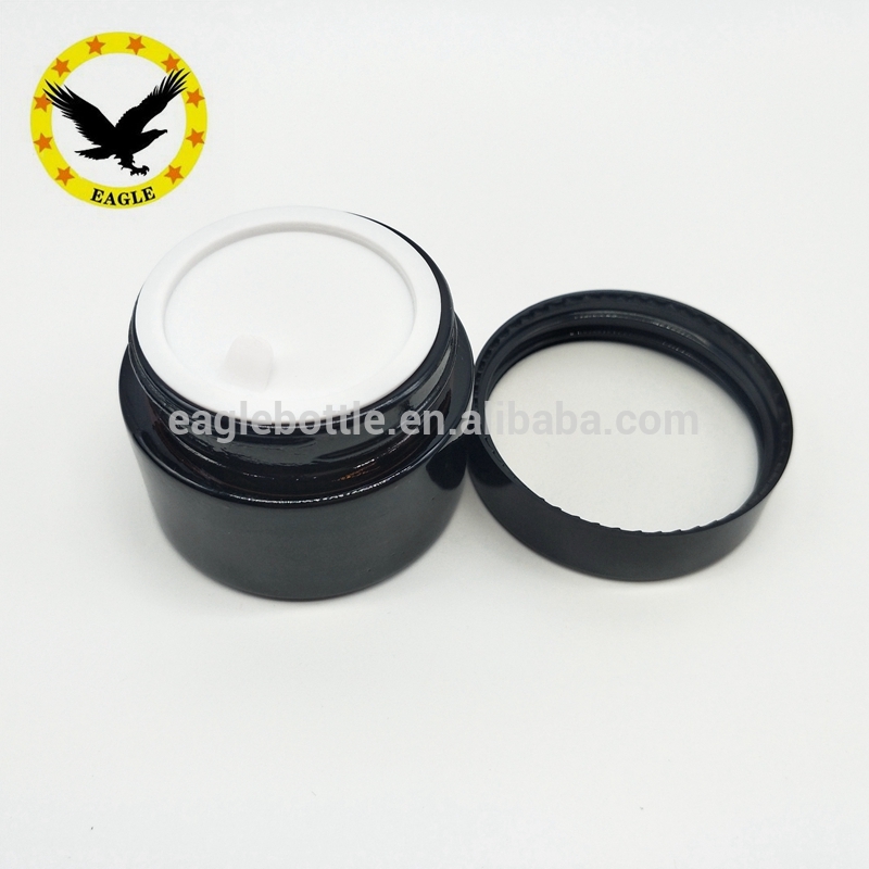 Standard design Cosmetic gels container round brown glass jar 50 ml with black screw top