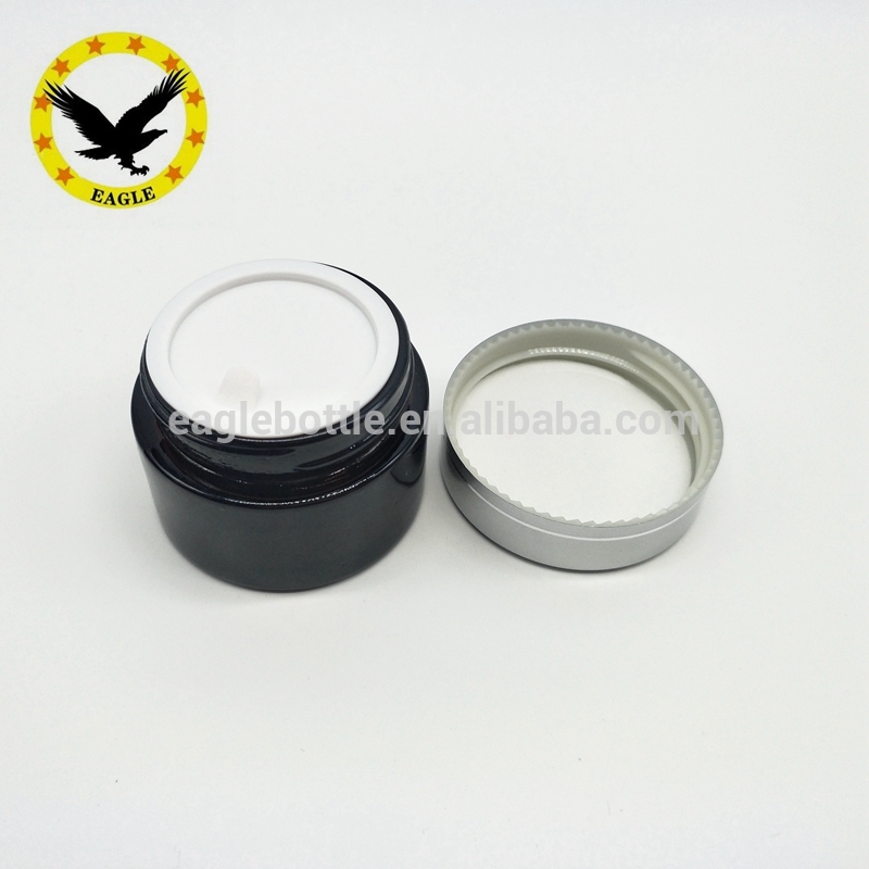 Standard design Cosmetic gels container round brown glass jar 50 ml with black screw top