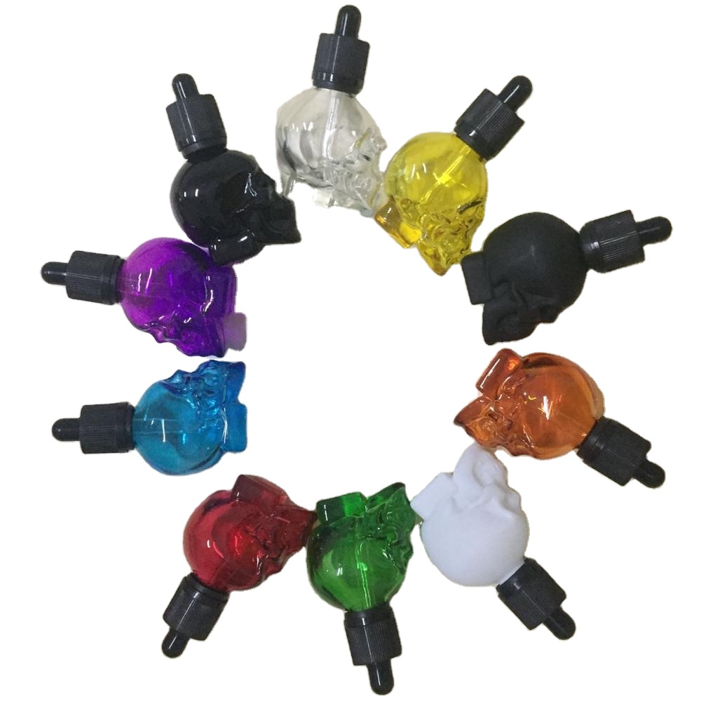 Stock 10 color 30ml skull vape glass bottle jars eye  empty dropper bottles Oliver Glasses with childproof glass jar