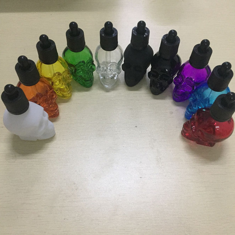 Stock 10 color 30ml skull vape glass bottle jars eye empty dropper bottles Oliver Glasses with childproof glass jar