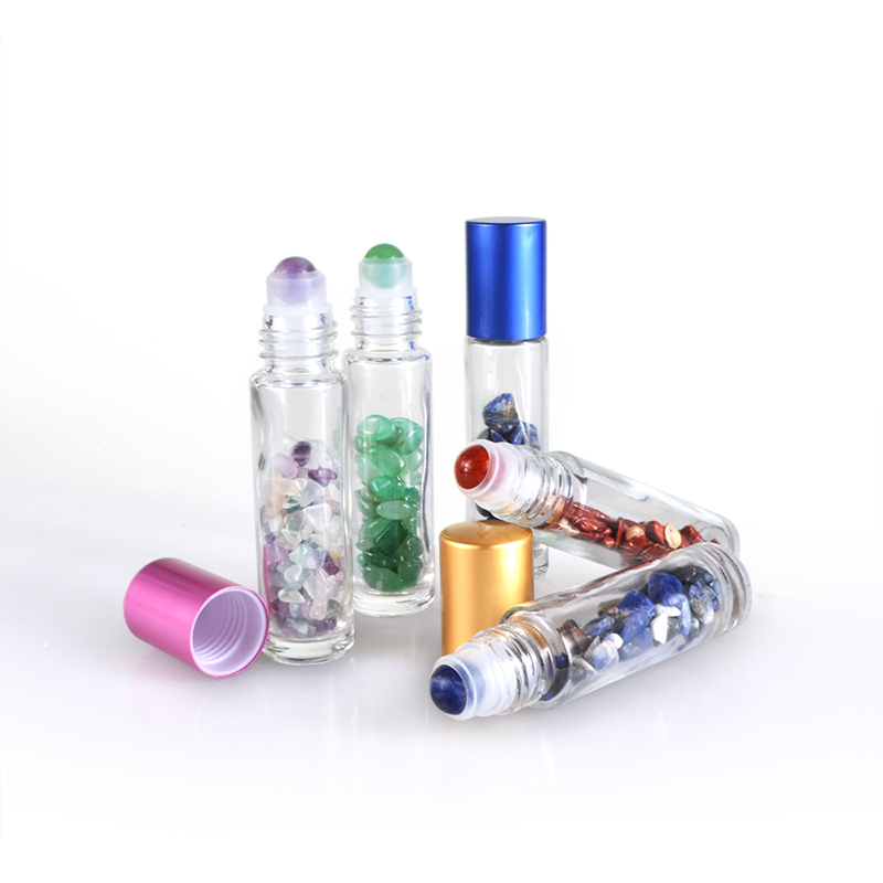 Stock 10ml 15ml Natural Semiprecious Stones Essential Oil Gemstone Ball Glass Roller Bottles