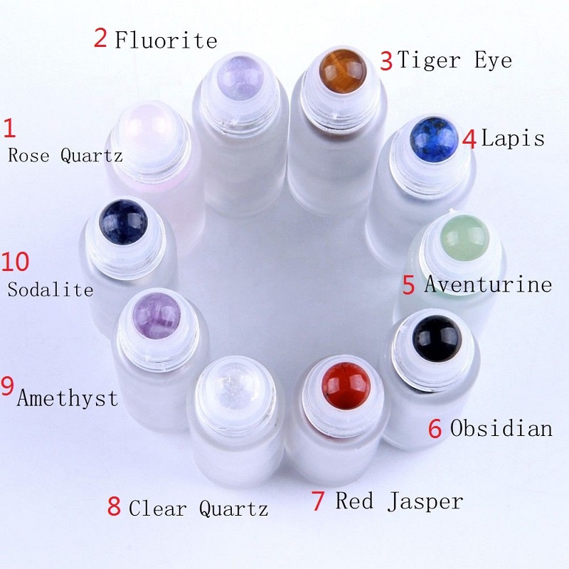 Stock 10ml 15ml Natural Semiprecious Stones Essential Oil Gemstone Ball Glass Roller Bottles