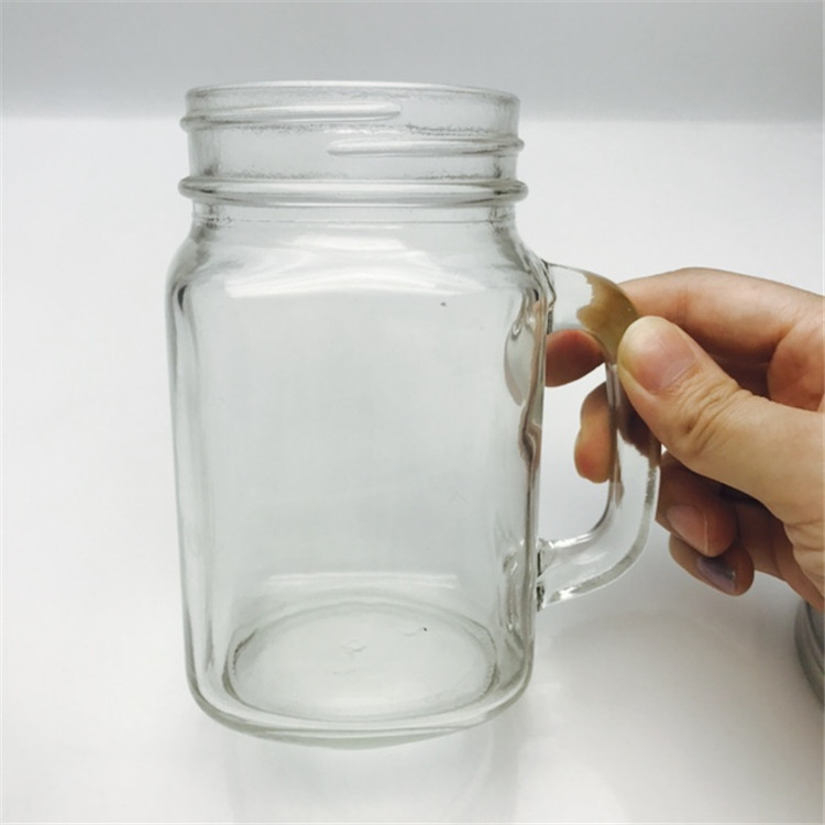 Stock 16oz 480ml mason drinking jar with handle and lid