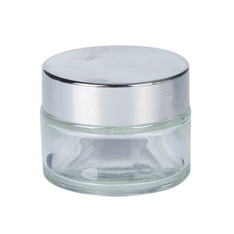 Stock 1oz 2oz 3oz cylinder cosmetic skin care cream empty glass jar silver lid