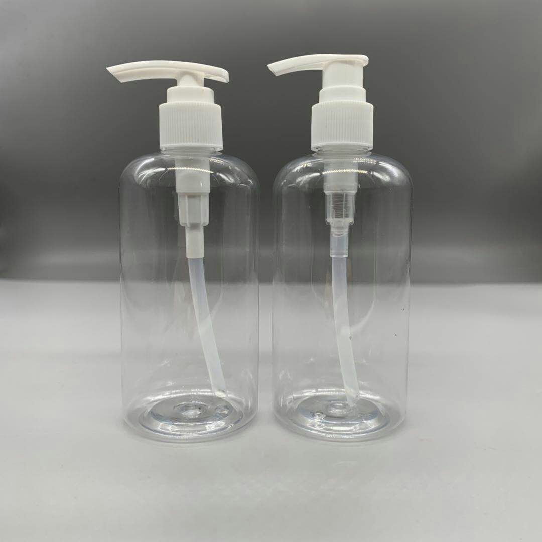 Stock 250ml 300ml PET Bottle with White Pump Head for Liquid Soap Clear Plastic Bottles