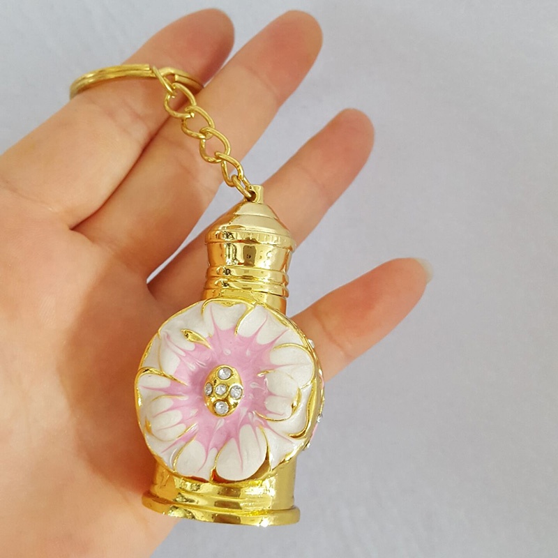 Stock 3ml Arabic Metal Alloy Perfume Key Ring Chain Flower Shell Mini Pocket Glass Essential Oil Refillable At Bottle#887