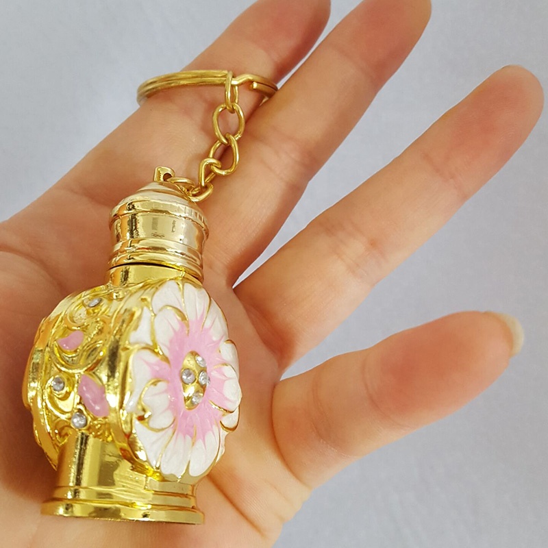Stock 3ml Arabic Metal Alloy Perfume Key Ring Chain Flower Shell Mini Pocket Glass Essential Oil Refillable At Bottle#887
