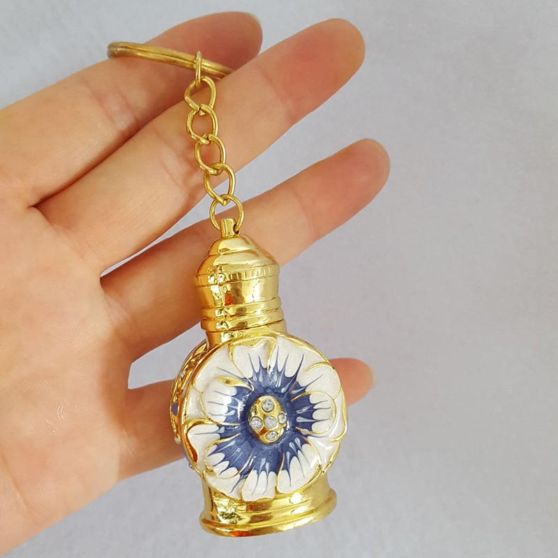 Stock 3ml Arabic Metal Alloy Perfume Key Ring Chain Flower Shell Mini Pocket Glass Essential Oil Refillable At Bottle#887