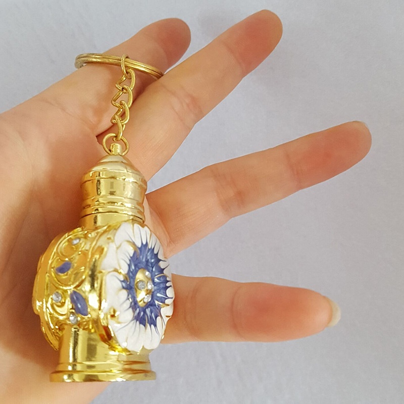 Stock 3ml Arabic Metal Alloy Perfume Key Ring Chain Flower Shell Mini Pocket Glass Essential Oil Refillable At Bottle#887