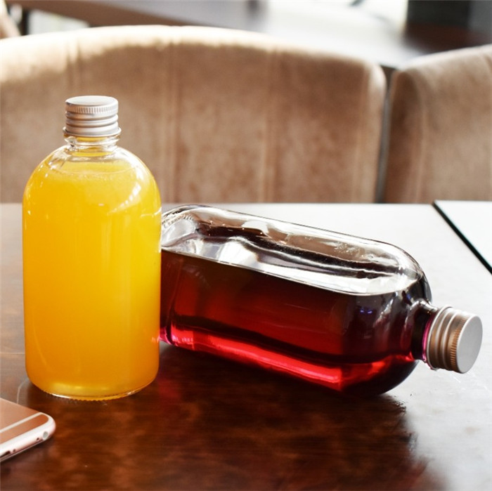Stock 500ml Boston round bubble tea/milk tea/ kombucha beverage glass bottle with cap