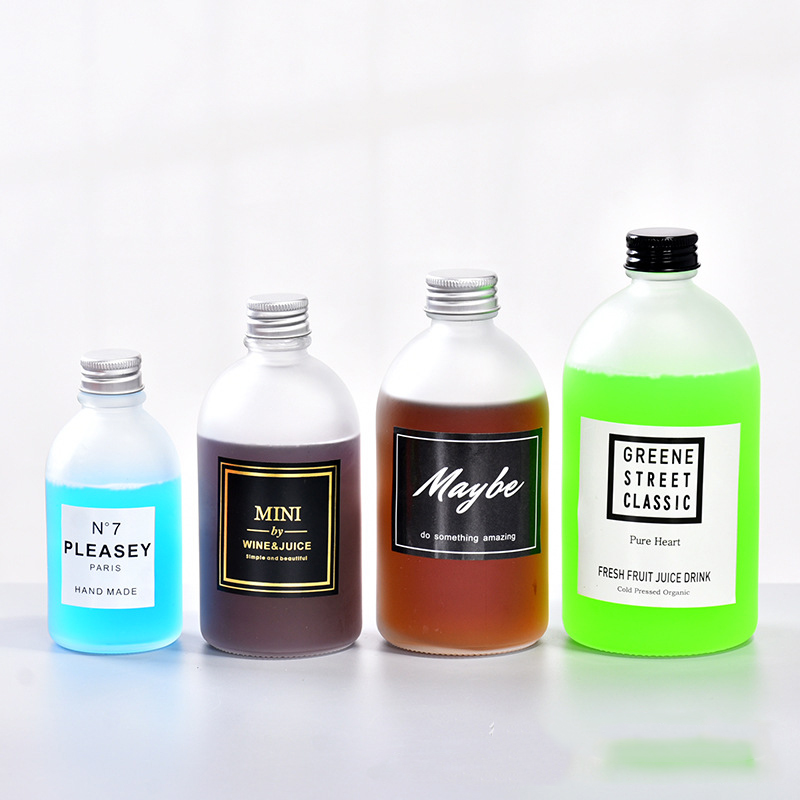 Stock 500ml Boston round bubble teamilk tea kombucha beverage glass bottle with cap