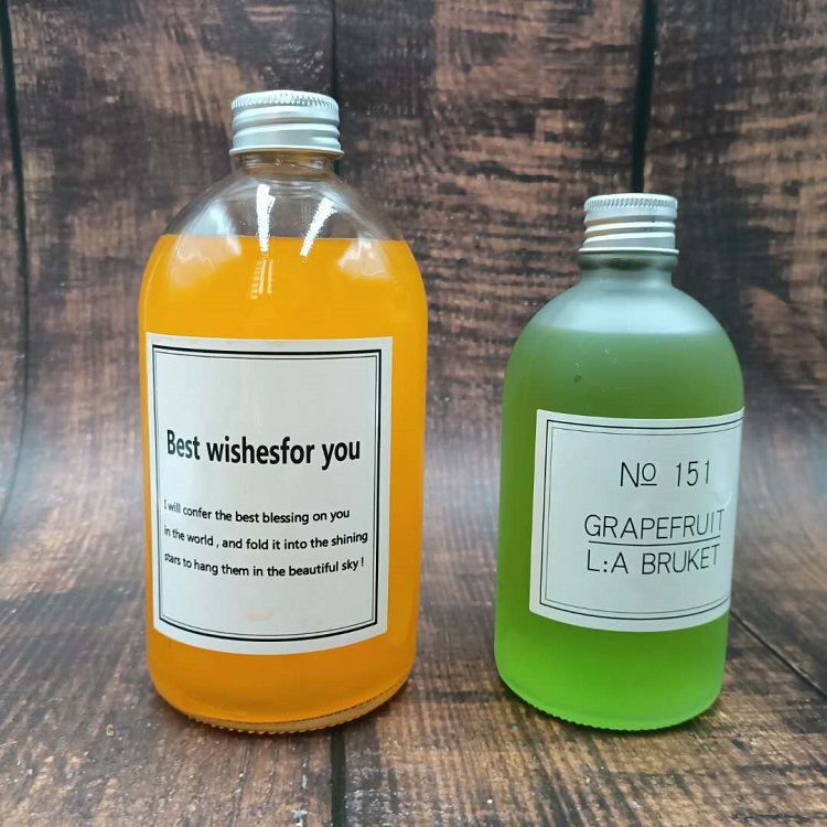Stock 500ml Boston round bubble teamilk tea kombucha beverage glass bottle with cap