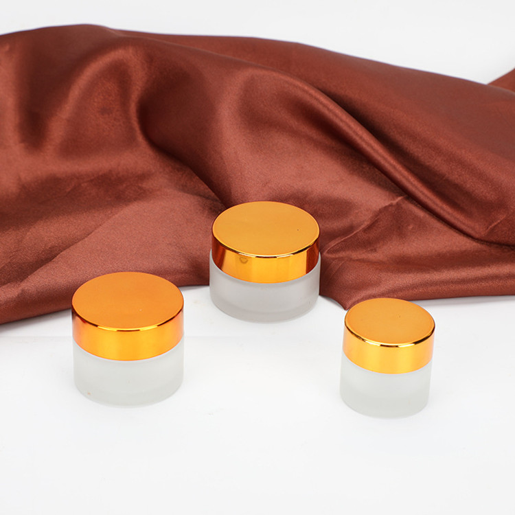 Stock 50g frosted glass jar cosmetic container for Skin care cream,50g clear frosted glass jar with gold cap