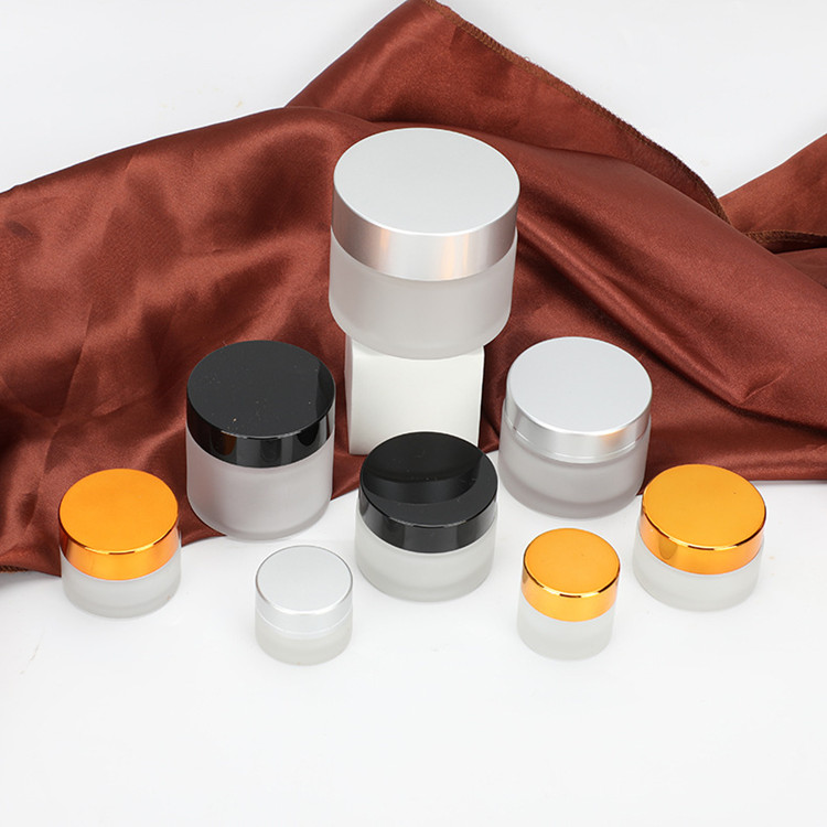 Stock 50g frosted glass jar cosmetic container for Skin care cream,50g clear frosted glass jar with gold cap