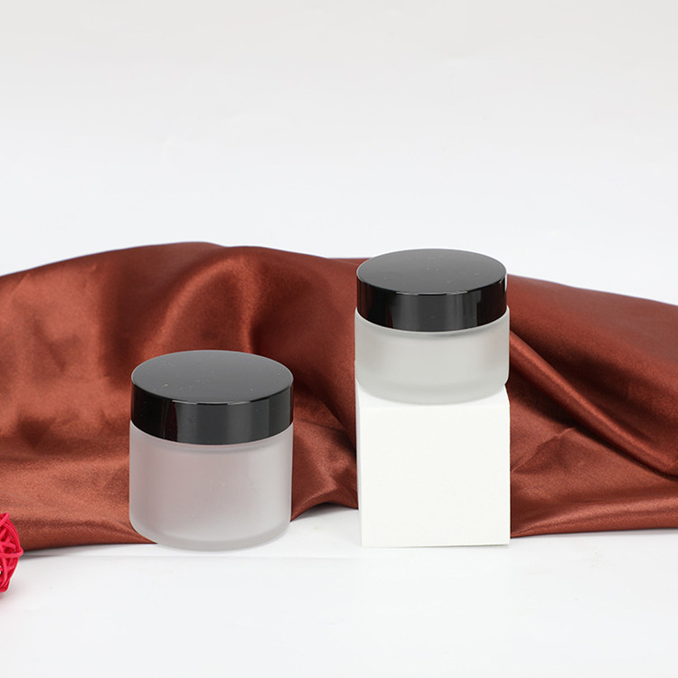 Stock 50g frosted glass jar cosmetic container for Skin care cream,50g clear frosted glass jar with gold cap