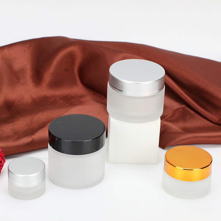 Stock 50g frosted glass jar cosmetic container for Skin care cream,50g clear frosted glass jar with gold cap