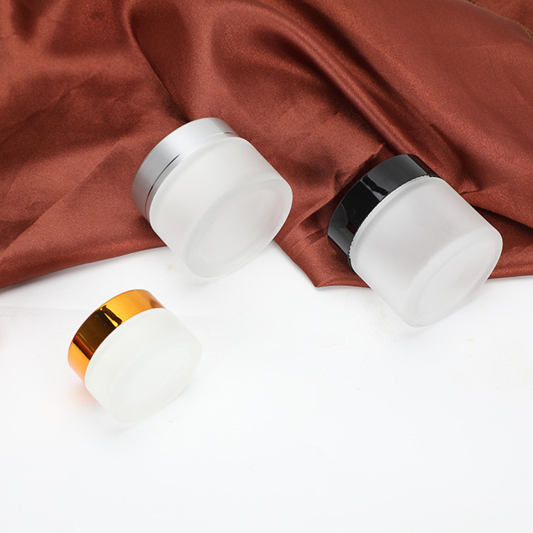 Stock 50g frosted glass jar cosmetic container for Skin care cream,50g clear frosted glass jar with gold cap