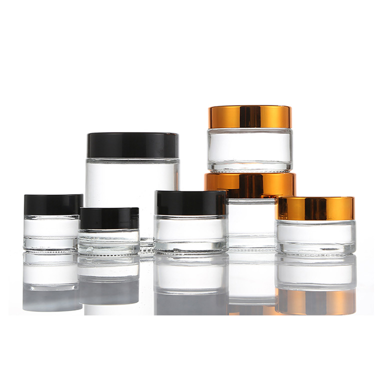 Stock 5ml 10ml 15ml 20ml 30ml 50ml 80ml clear wide mouth glass cream jar for cosmetic packaging face cream eye cream