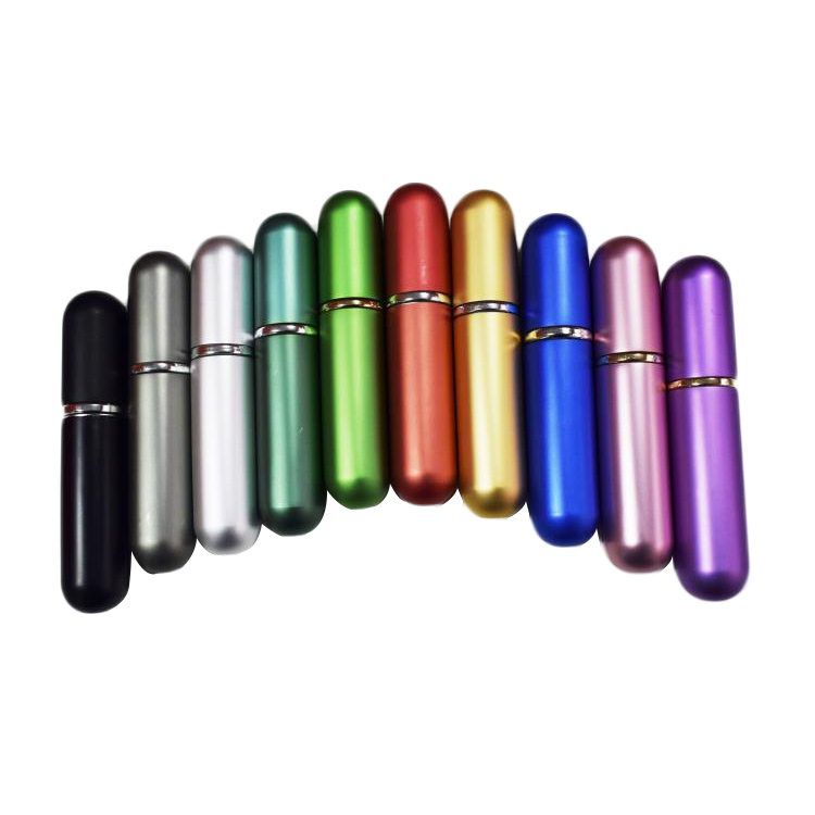 Stock 5ml portable travel colorful aluminium 5ml perfume atomizer bottle with glass  inner