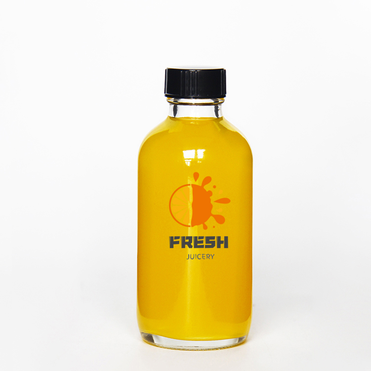Stock 8oz 16oz 32oz Flint Round Beverage Pressed Juice Glass Bottle With Plastic Cap