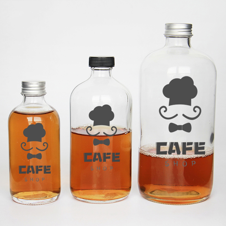 Stock 8oz 16oz 32oz Flint Round Beverage Pressed Juice Glass Bottle With Plastic Cap