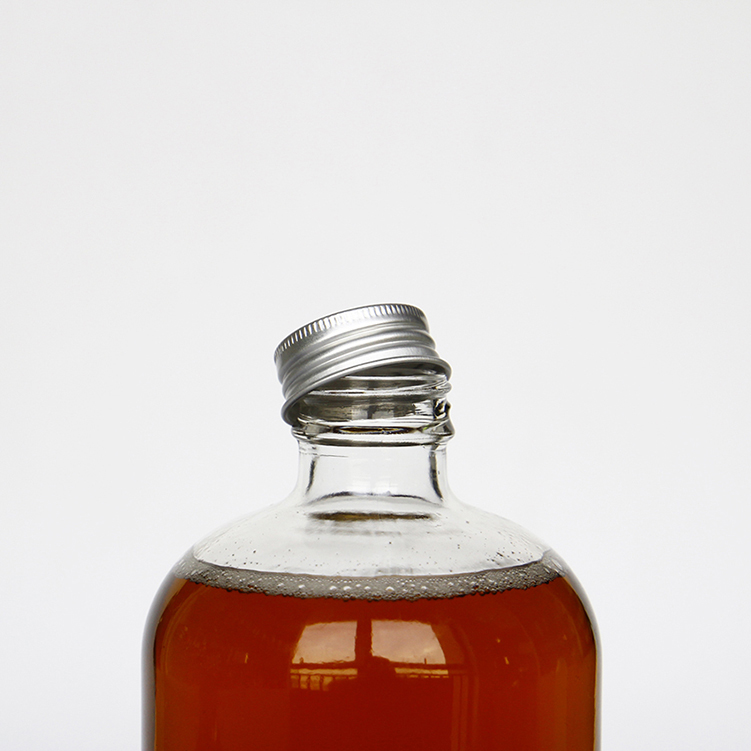 Stock 8oz 16oz 32oz Flint Round Beverage Pressed Juice Glass Bottle With Plastic Cap
