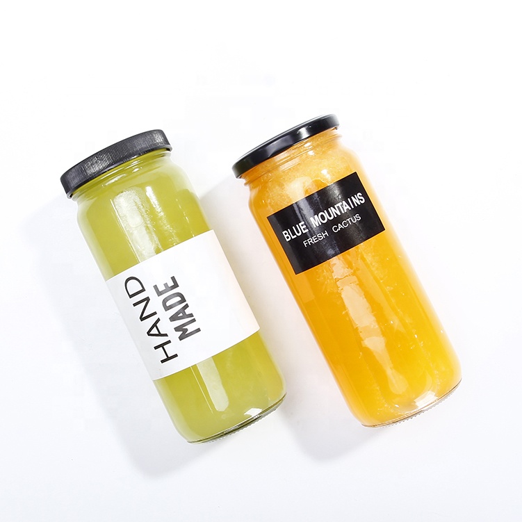 Stock Clear 16oz 500ml Round Bottles Juice Beverage Smoothies Bottles Glass With Lid