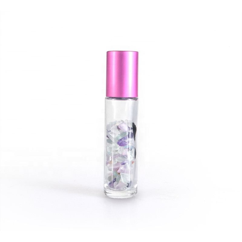 Stock Popular Empty custom 4ml 6ml 8ml 10ml Perfume roller bottle glass with jewel beads agate stone