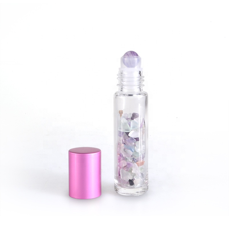 Stock Popular Empty custom 4ml 6ml 8ml 10ml Perfume roller bottle glass with jewel beads agate stone