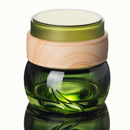 Stock Product luxury Empty cylinder 50g Green Glass Face Hand Cream Jar With Bamboo Lid Cosmetic Packaging Container
