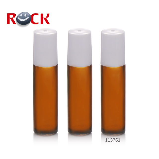 Stock Small Order Amber essential oil roller bottles with gemstones roller ball top and white cap