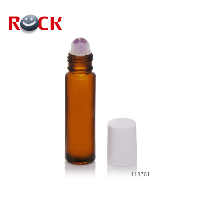 Stock Small Order Amber essential oil roller bottles with gemstones roller ball top and white cap