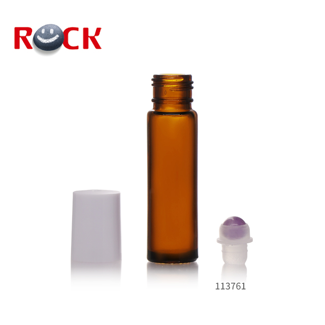 Stock Small Order Amber essential oil roller bottles with gemstones roller ball top and white cap