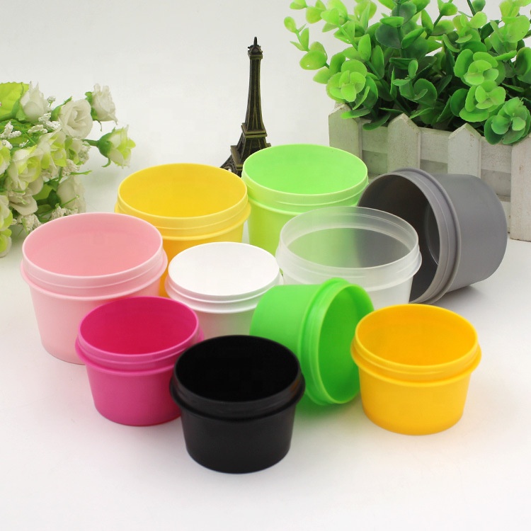 Stock available 50ml 100ml 200ml body scrub jar black pink white green clear round pp plastic cosmetic jars