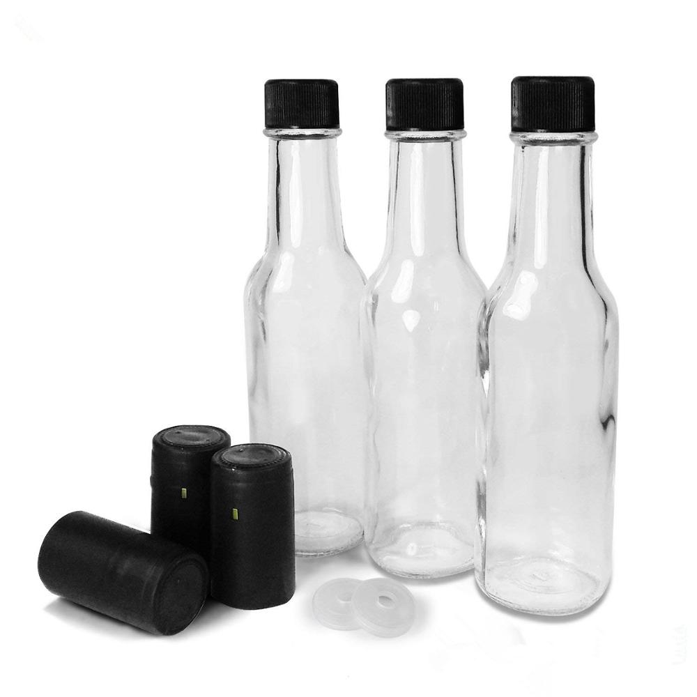 Stock cheap clear glass tabasco bottle 5oz 150ml hot sauce woozy glass bottle with leak proof screw cap and dropper insert