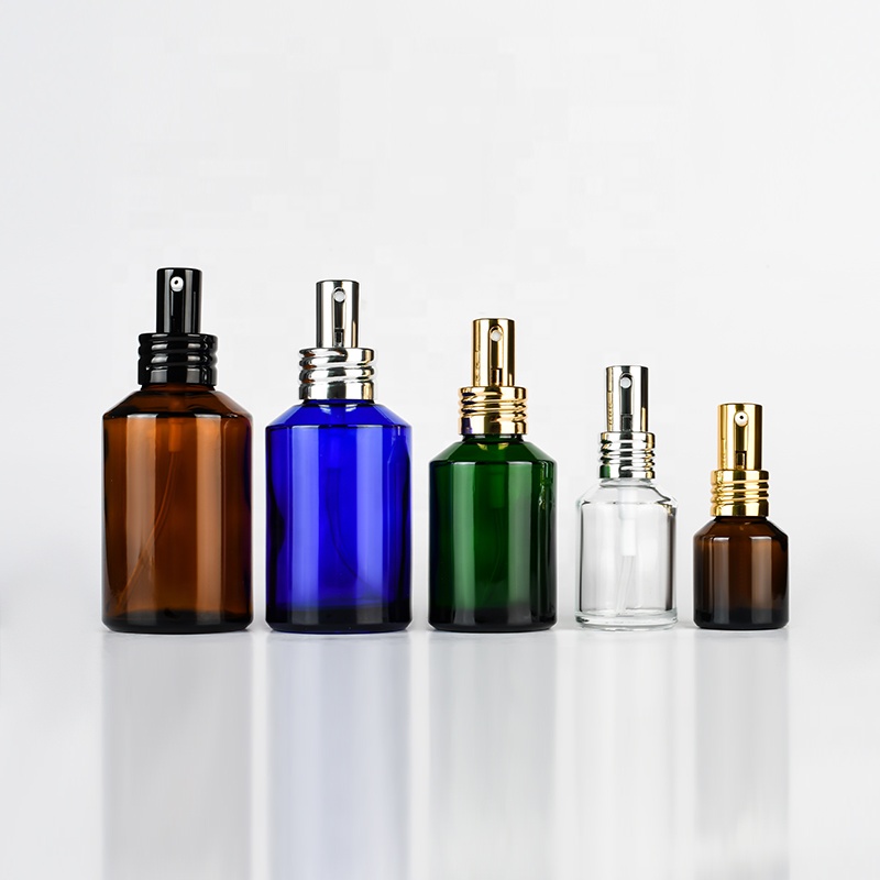 Stock essential oil Oblique shoulder serum 15ml 30ml 60ml 2oz 100ml 120ml 4oz clear amber blue green perfume glass spray bottle