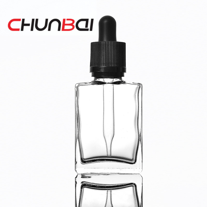 Stock flat square dropper bottle 30ml rectangular clear glass bottles with dropper wholesales