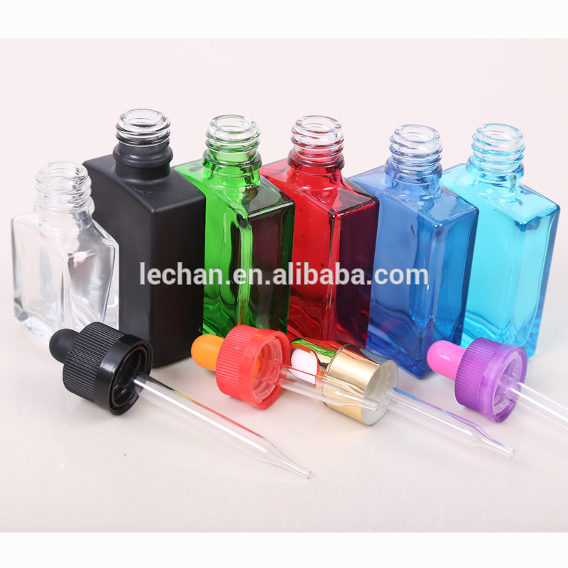 Stock flat square dropper bottle 30ml rectangular glass eliquid red/black/clear frosted dropper bottles