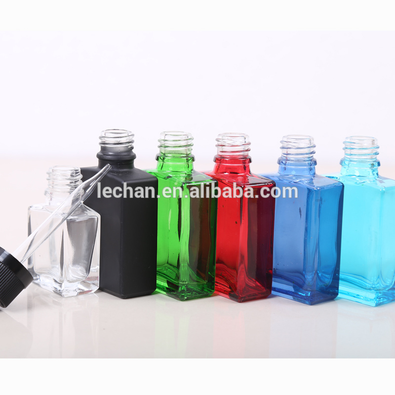 Stock flat square dropper bottle 30ml rectangular glass eliquid red/black/clear frosted dropper bottles