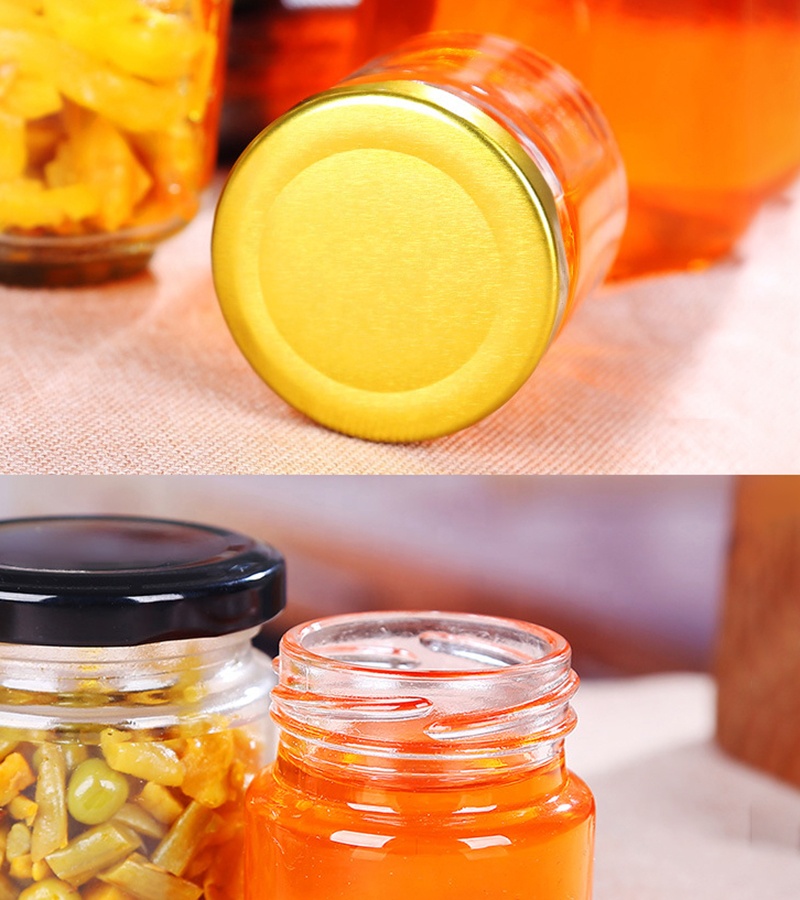 Stock food packaging glass jar round shaped glass jar with metal lid for honey