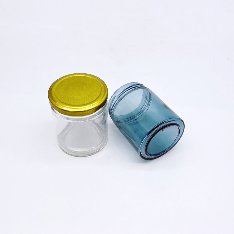 Stock goods available straight round 196ml custom color glass storage jars with 63mm metal lid