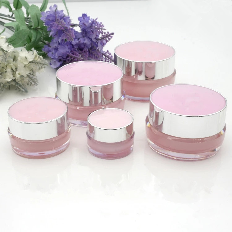 Stock luxury acrylic face cream jar pink plastic cosmetic jars with pink lids
