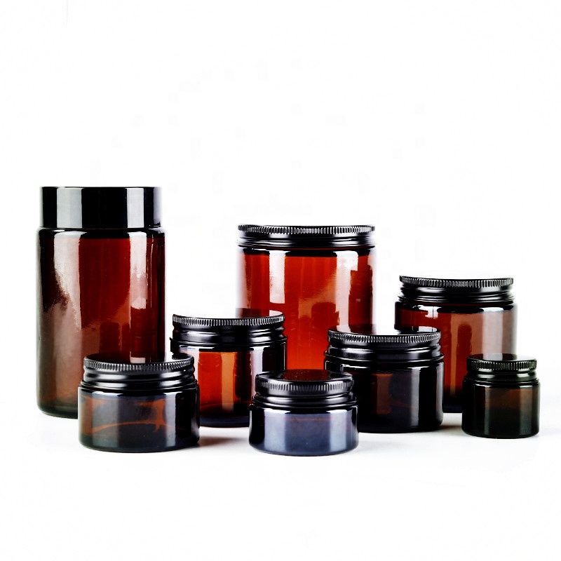 Stock luxury round empty eco 50ml cosmetic cream jar glass amber jar 500 g