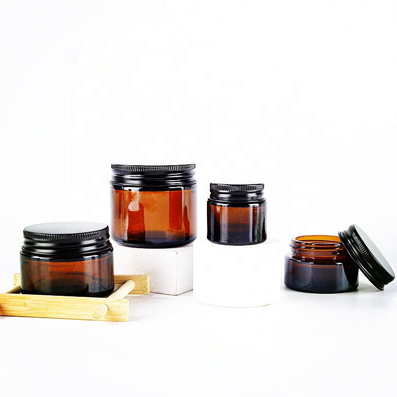 Stock luxury round empty eco 50ml cosmetic cream jar glass amber jar 500 g