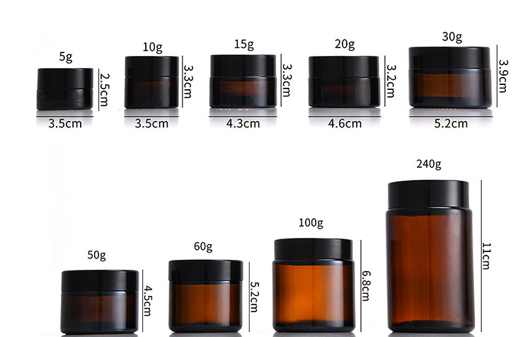 Stock luxury round empty eco 50ml cosmetic cream jar glass amber jar 500 g