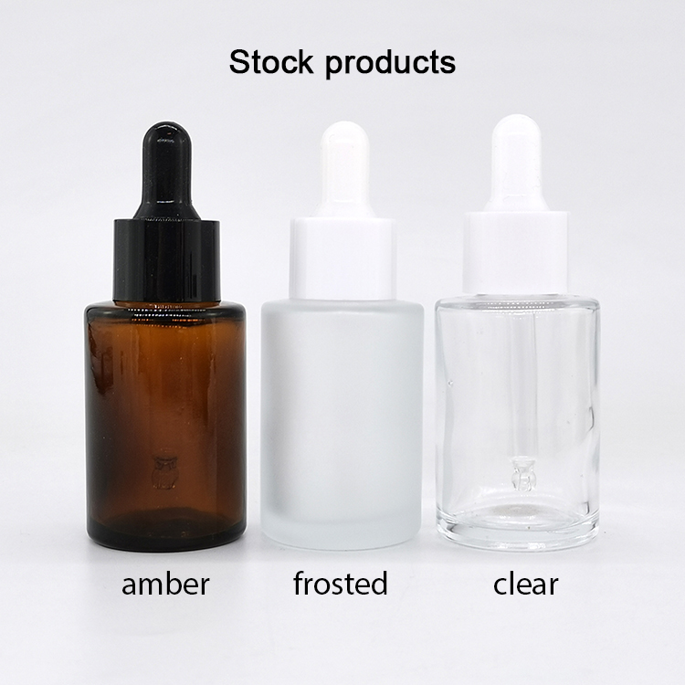 Stock products 30ml Frosted Clear Cosmetic Bottle 30ml Amber Glass Dropper Bottles Essential Oil Bottle