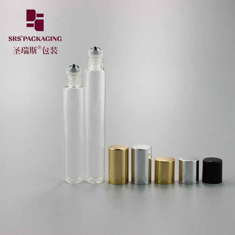 Stock products clear 8ml 10ml empty glass perfume roll on bottle with gold aluminium cap