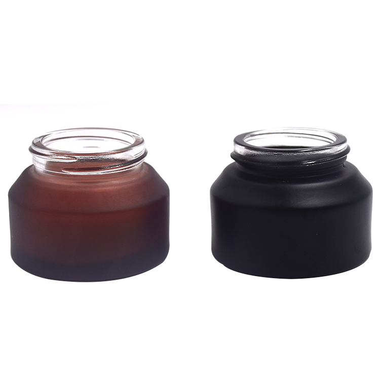Stock products good price 30ml black lid brown frosted amber glass cream jar