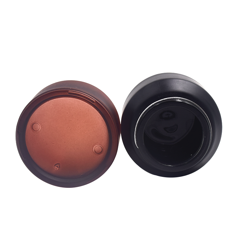 Stock products good price 30ml black lid brown frosted amber glass cream jar